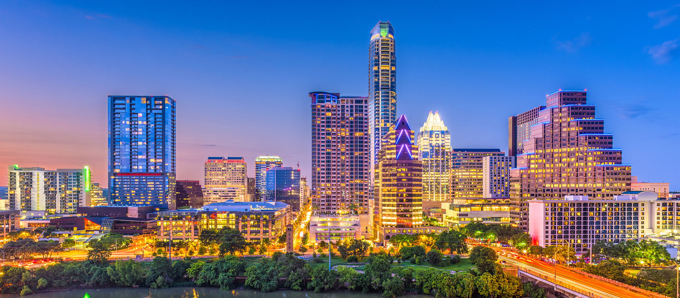 Austin, TX city skyline at night