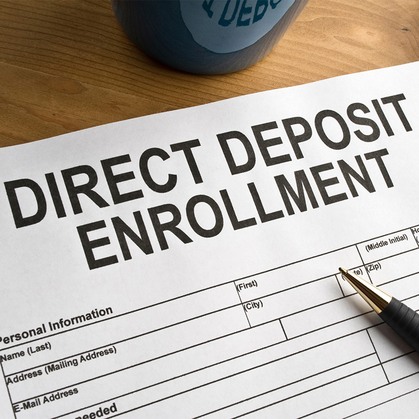 Direct deposit form with pen