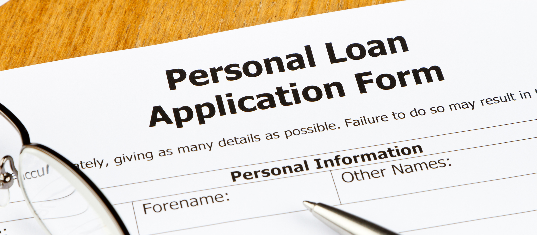 closeup of personal loan application