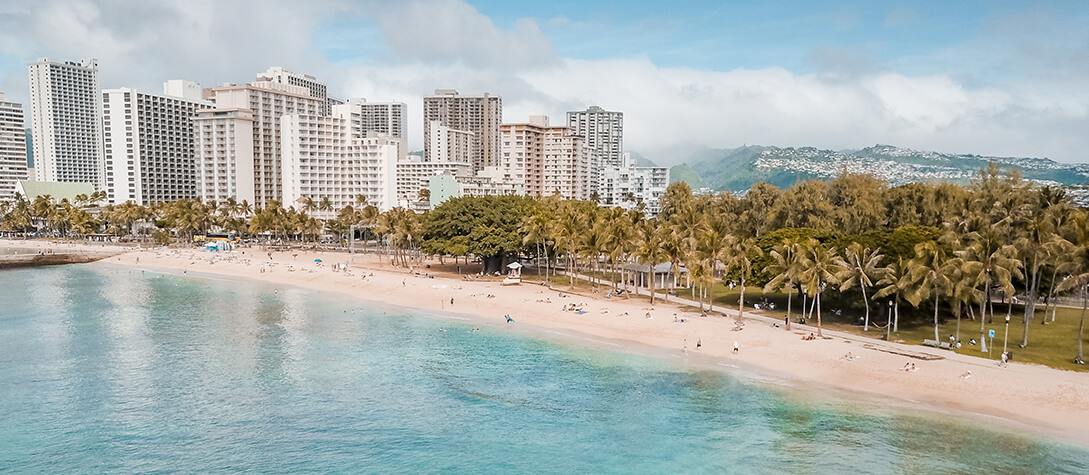 Waikiki coastline on Oahu