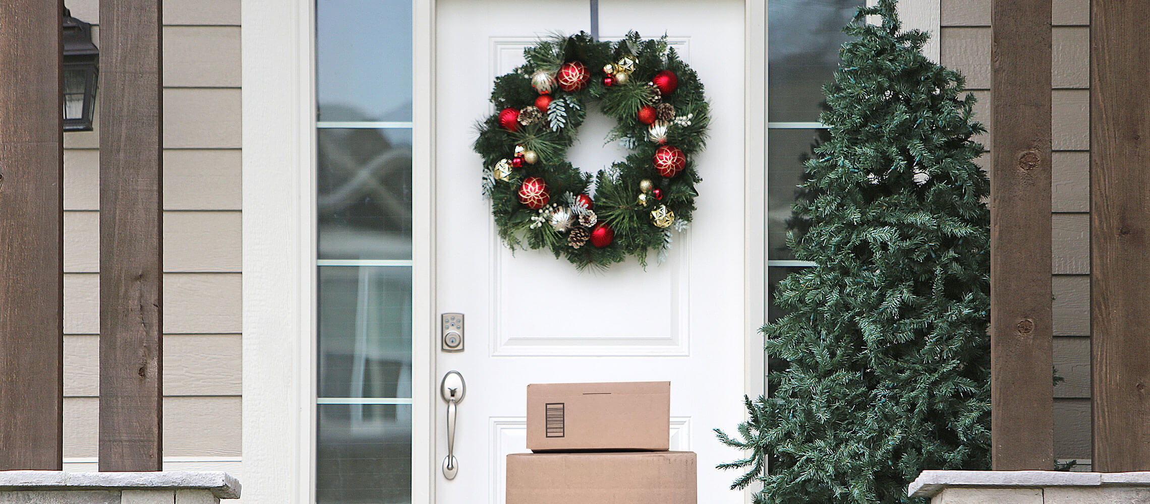 delivery packages on house front door