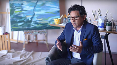 <p><strong>Kelly Sueda</strong><br />Honolulu artist Kelly Sueda leans forward as he shares his secret of making it as a professional artist: You must follow your passion.</p>