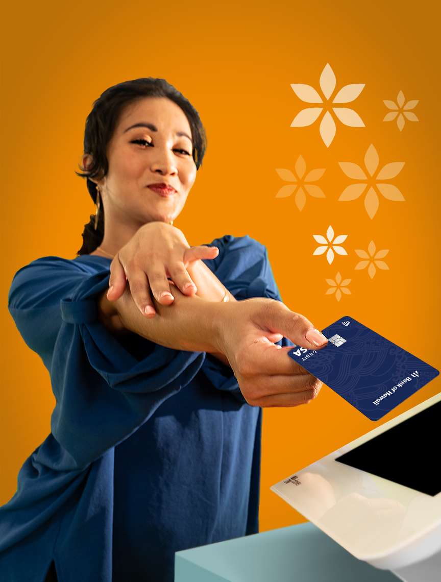 Woman holding card at card reader