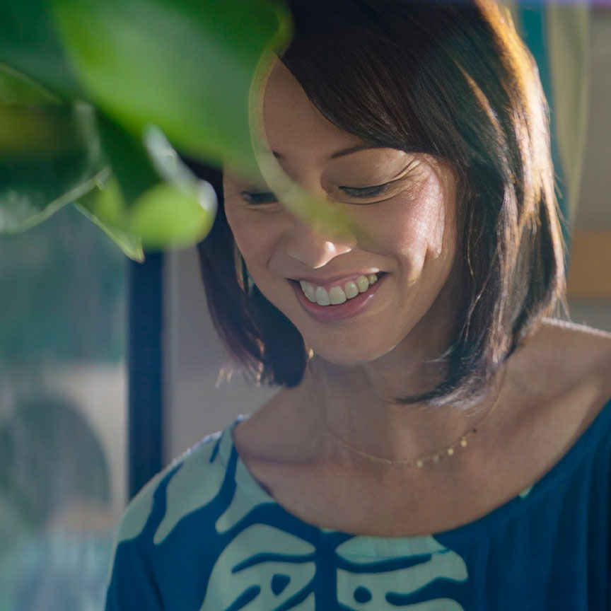 Momi looking at plants