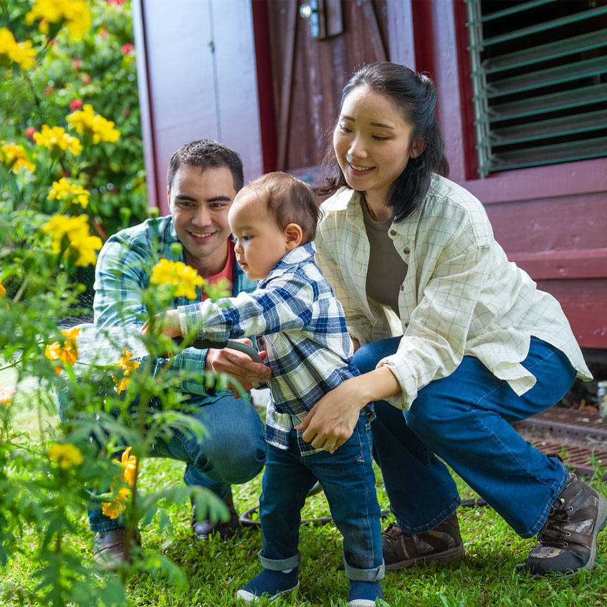 Steven Sylvester with family in garden