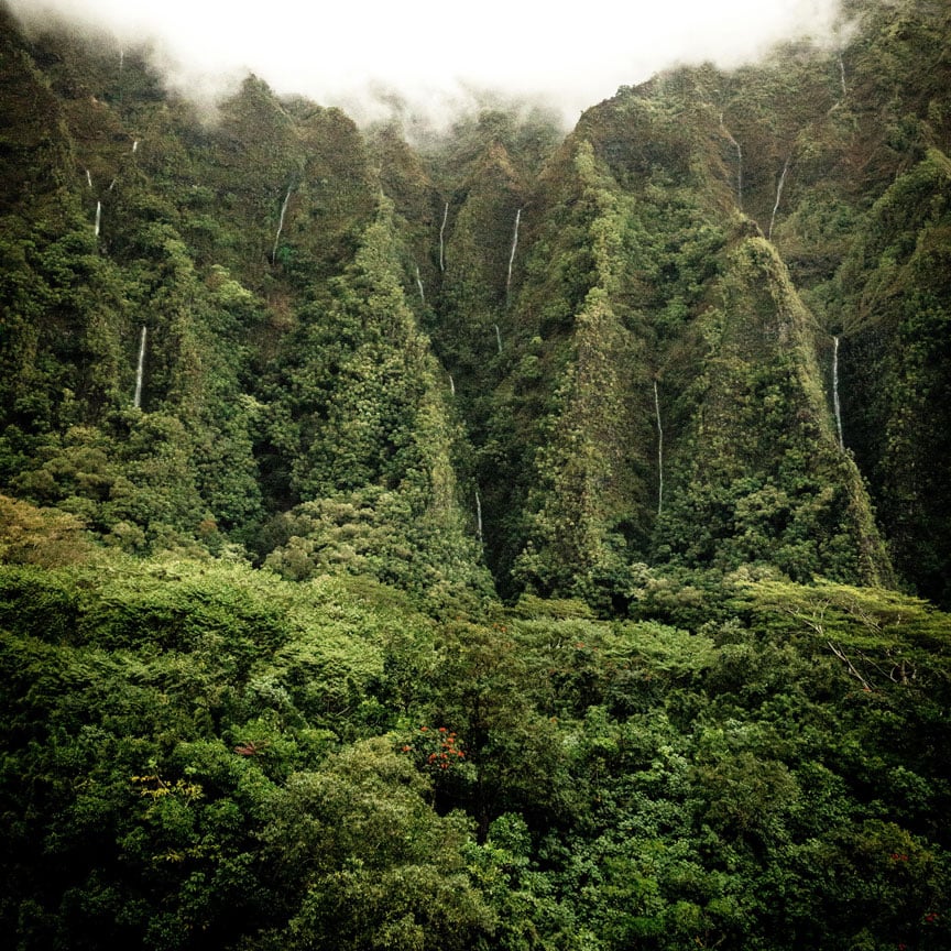 Koolau mountains with waterfalls and clouds