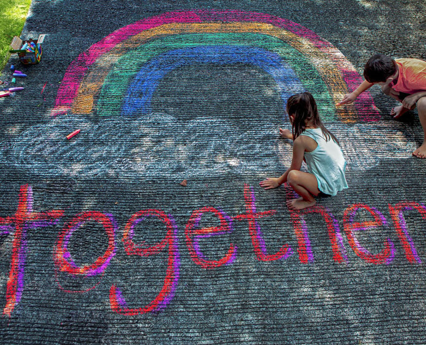 rainbow chalk art with kids
