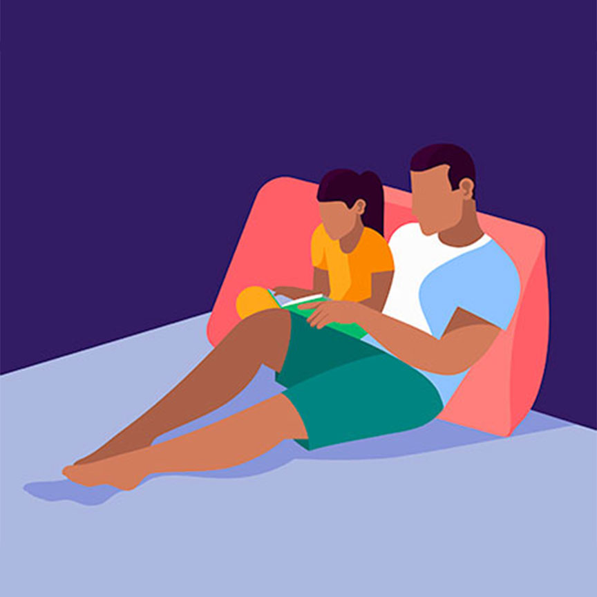 father and daughter reading illustration