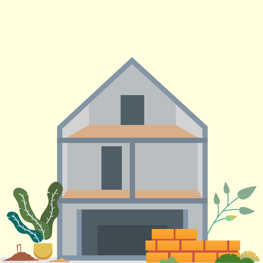 Illustrated side view of three-story house