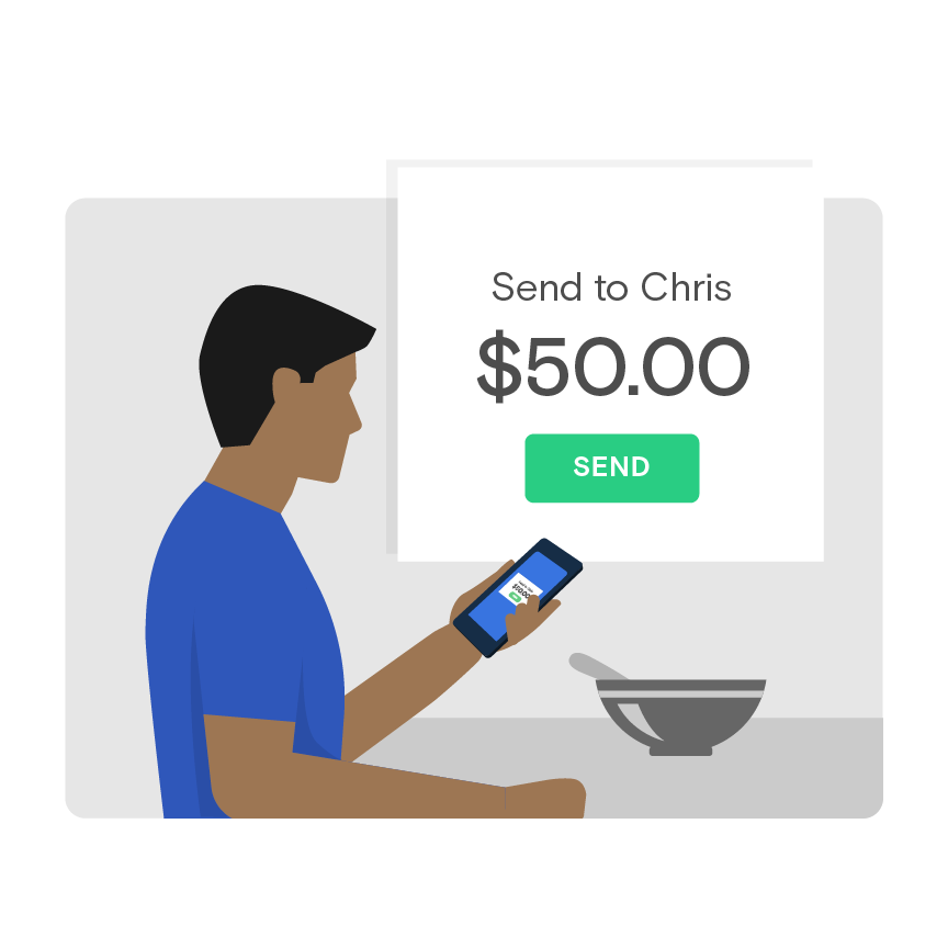 man paying a friend with Zelle illustration
