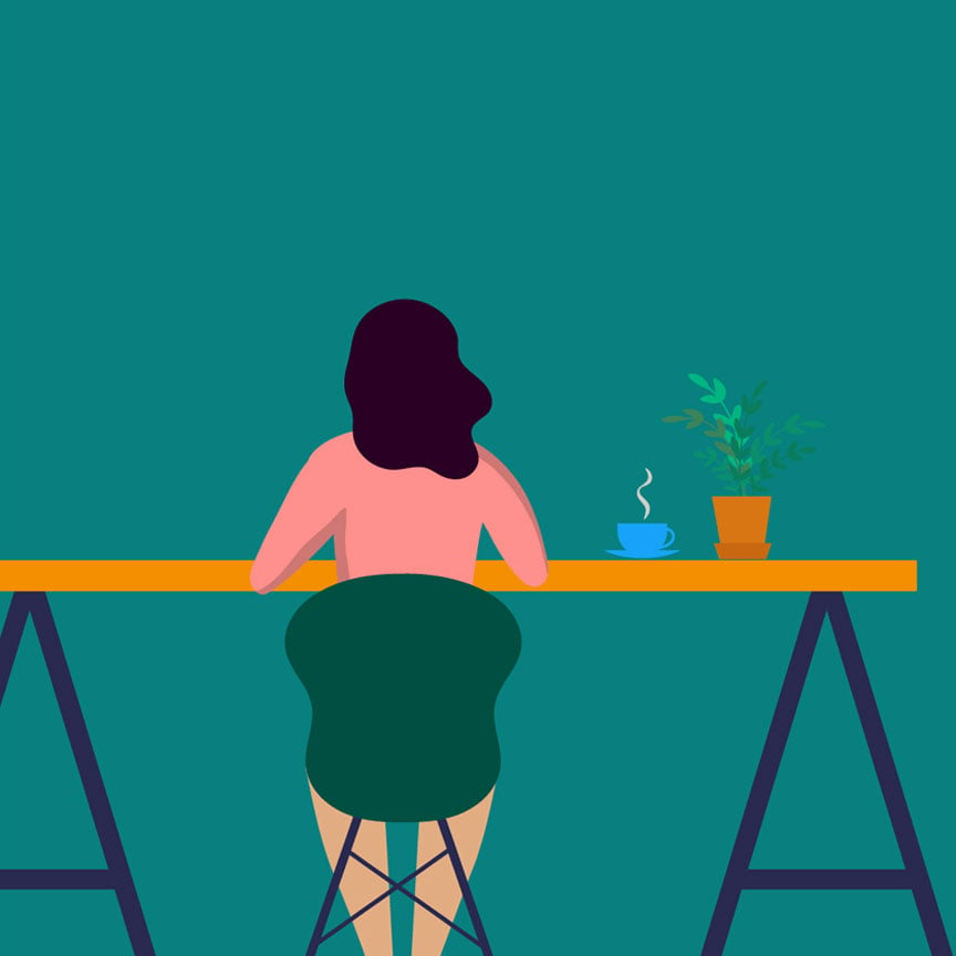 woman sitting at a desk illustration